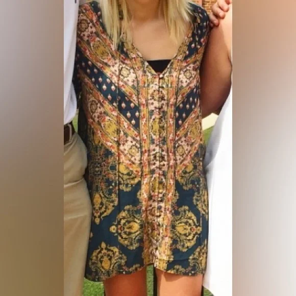 Free People Magic Mystery Tunic Shirt Navy Blue High Low Hem Bell Sleeves Large - Picture 3 of 6